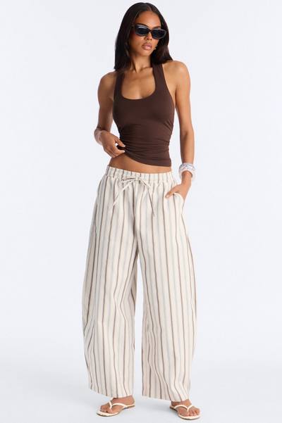 Misty Mornings Textured Striped Barrel Leg Pant - Cream/combo