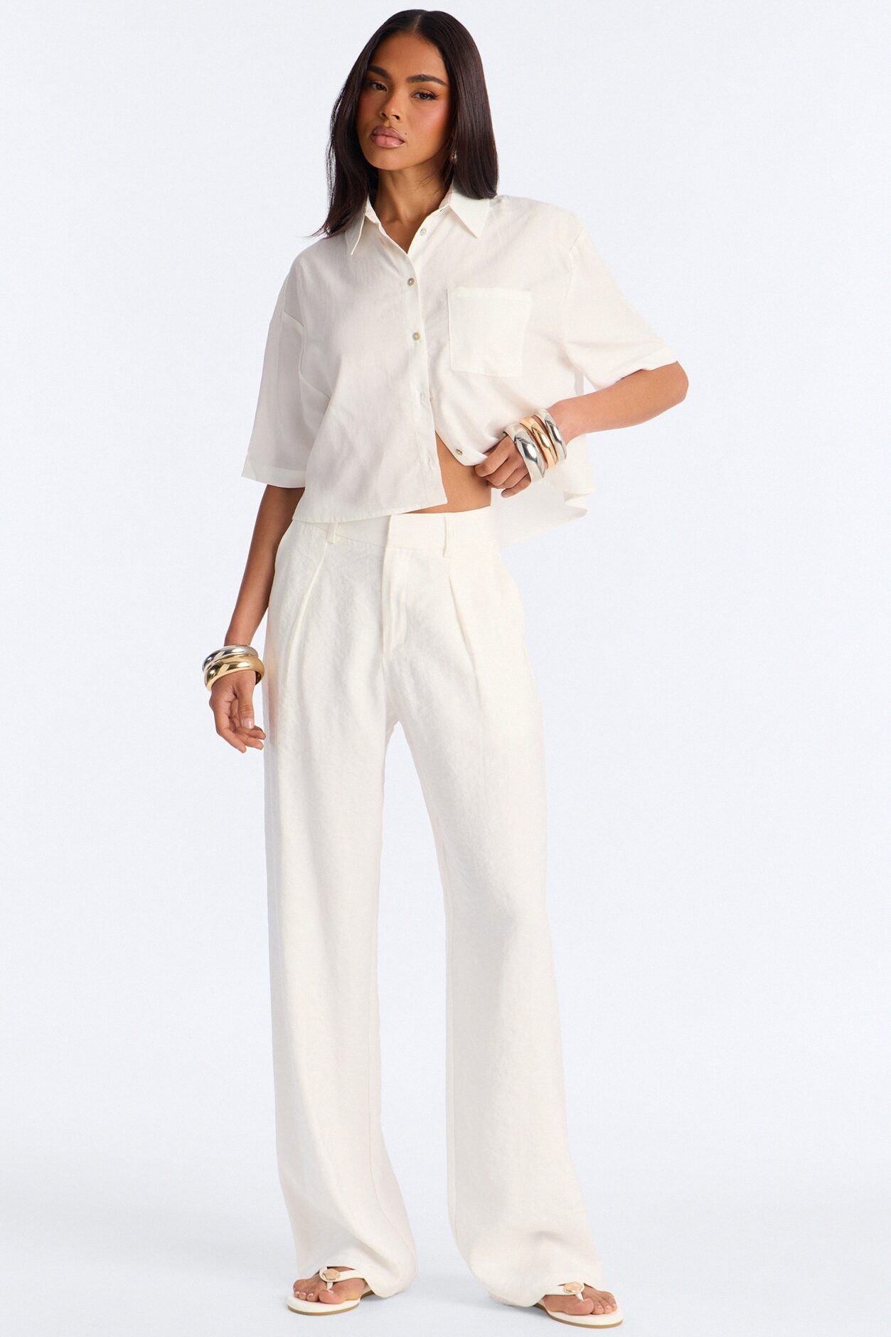 Ashley Button Up Short Sleeve Shirt - White