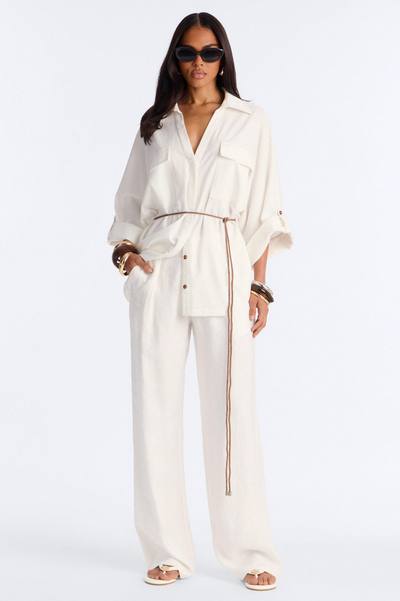 Casual Class Belted Linen Shirt - White