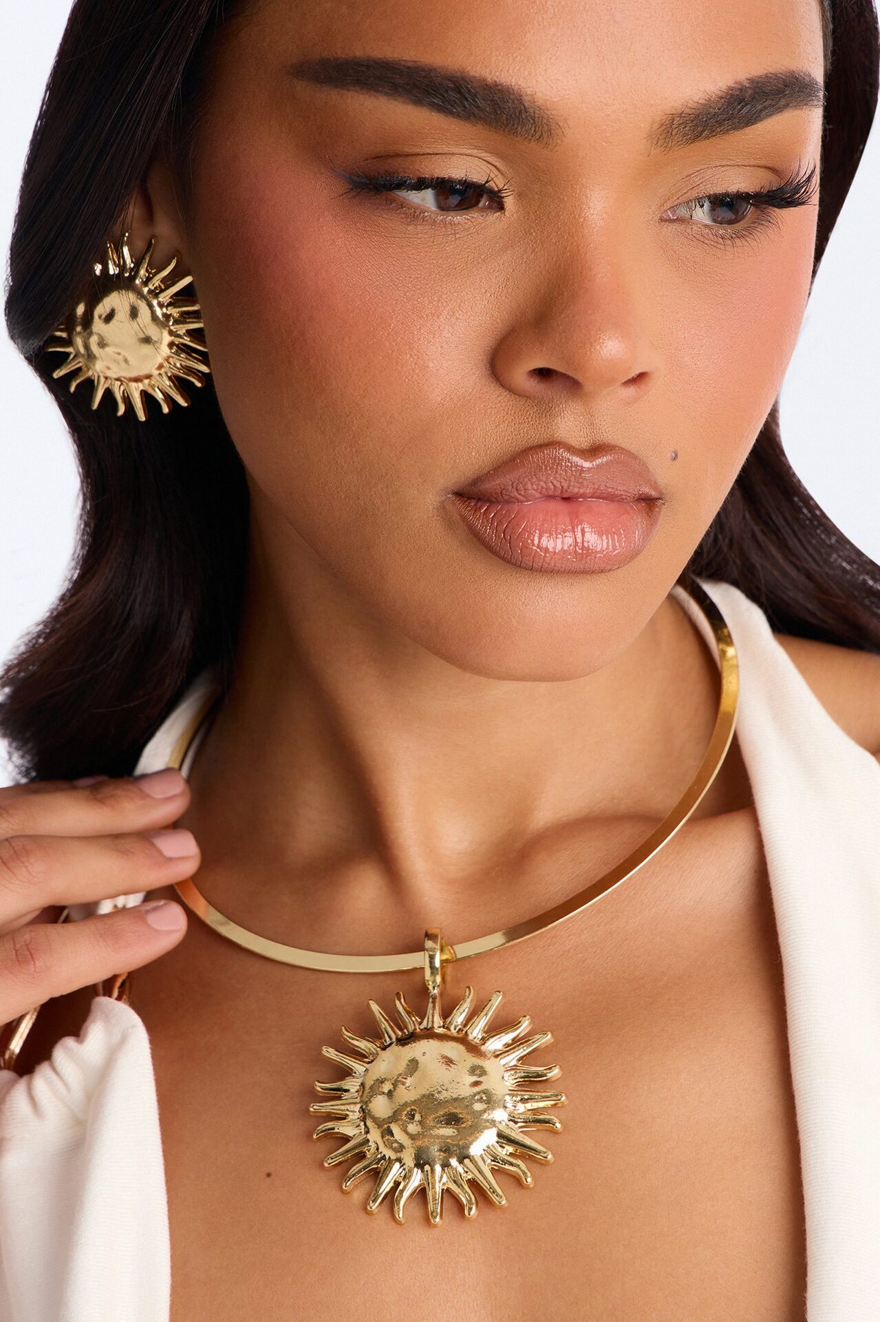 Sun Bathing Necklace And Earring Set - Gold
