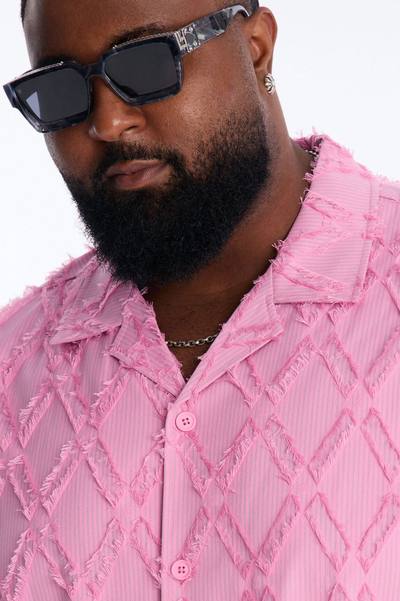 Relaxed Sahara Stripe Cuban Collar Button Up Shirt - Mauve