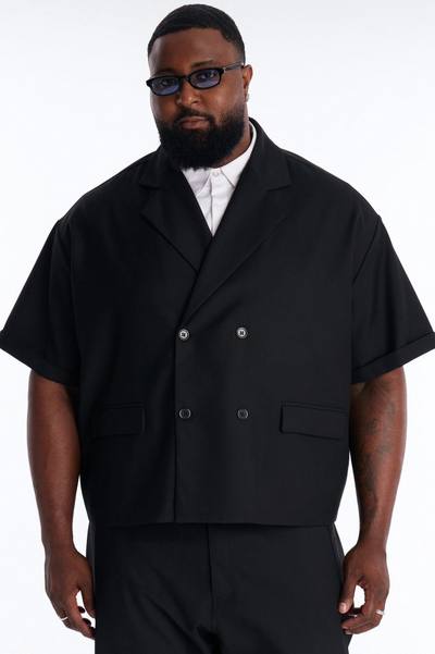 Boxy Cropped Icon Quad Button Shirt Blazer - Black