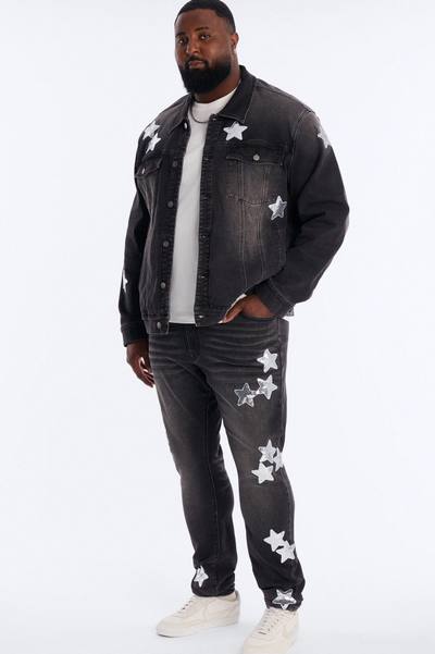 Electric Sequin Star Denim Trucker Jacket - Black Wash