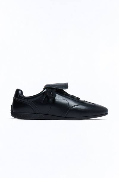 Retro Faux Leather Slim Lace Up Sneaker - Black