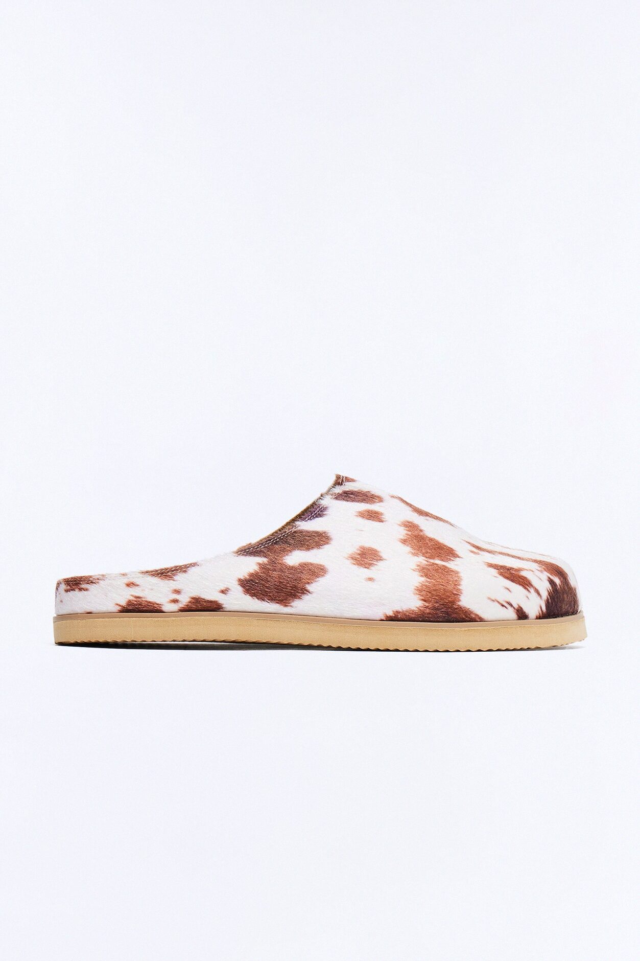 Faux Pony Hair Cow Print Slip On Mule - Multi Color