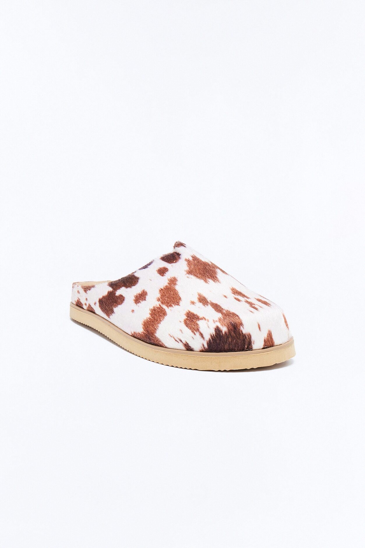 Faux Pony Hair Cow Print Slip On Mule - Multi Color