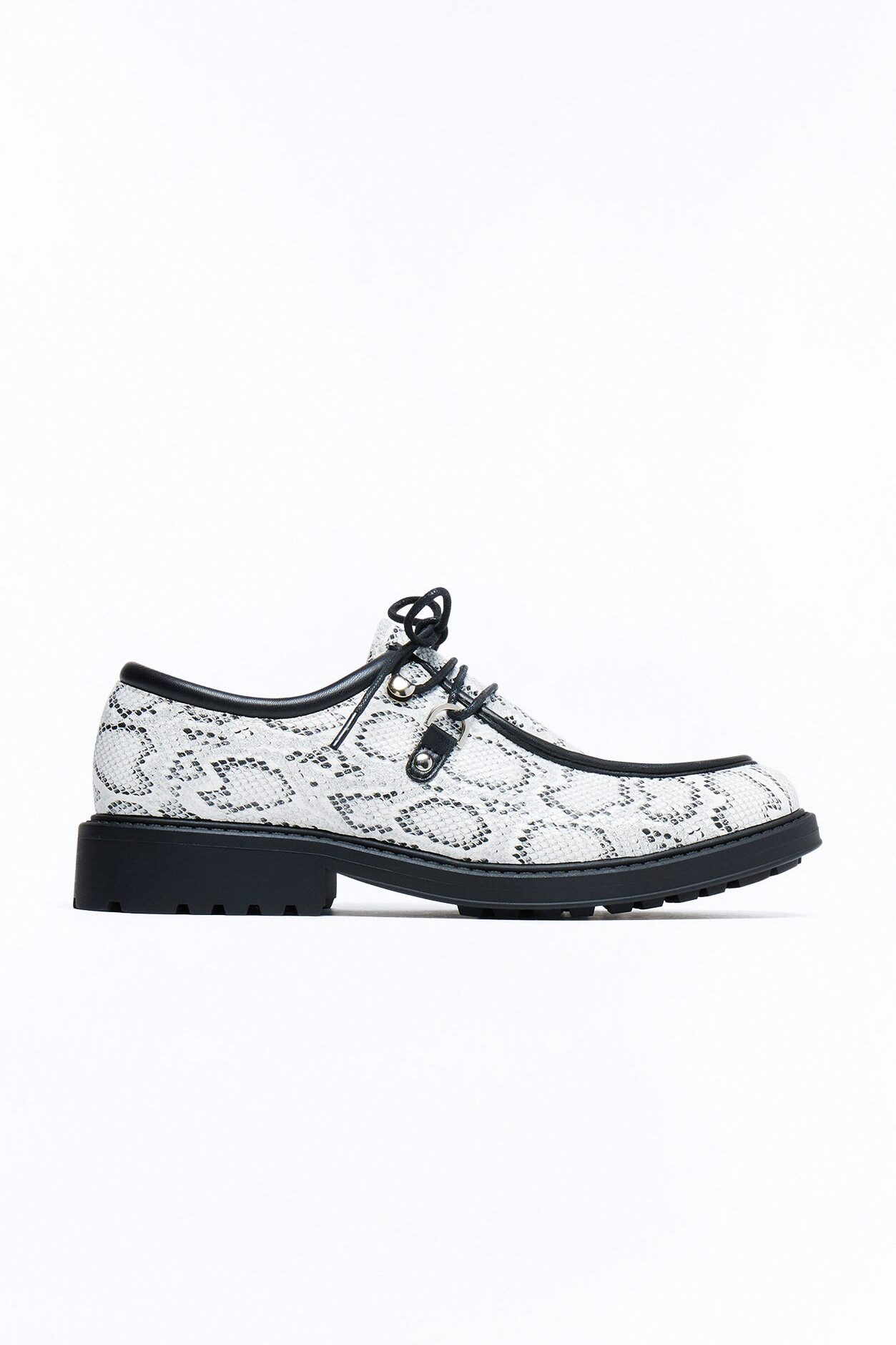 Snake Print Lug Sole Lace Up Shoe - White/combo