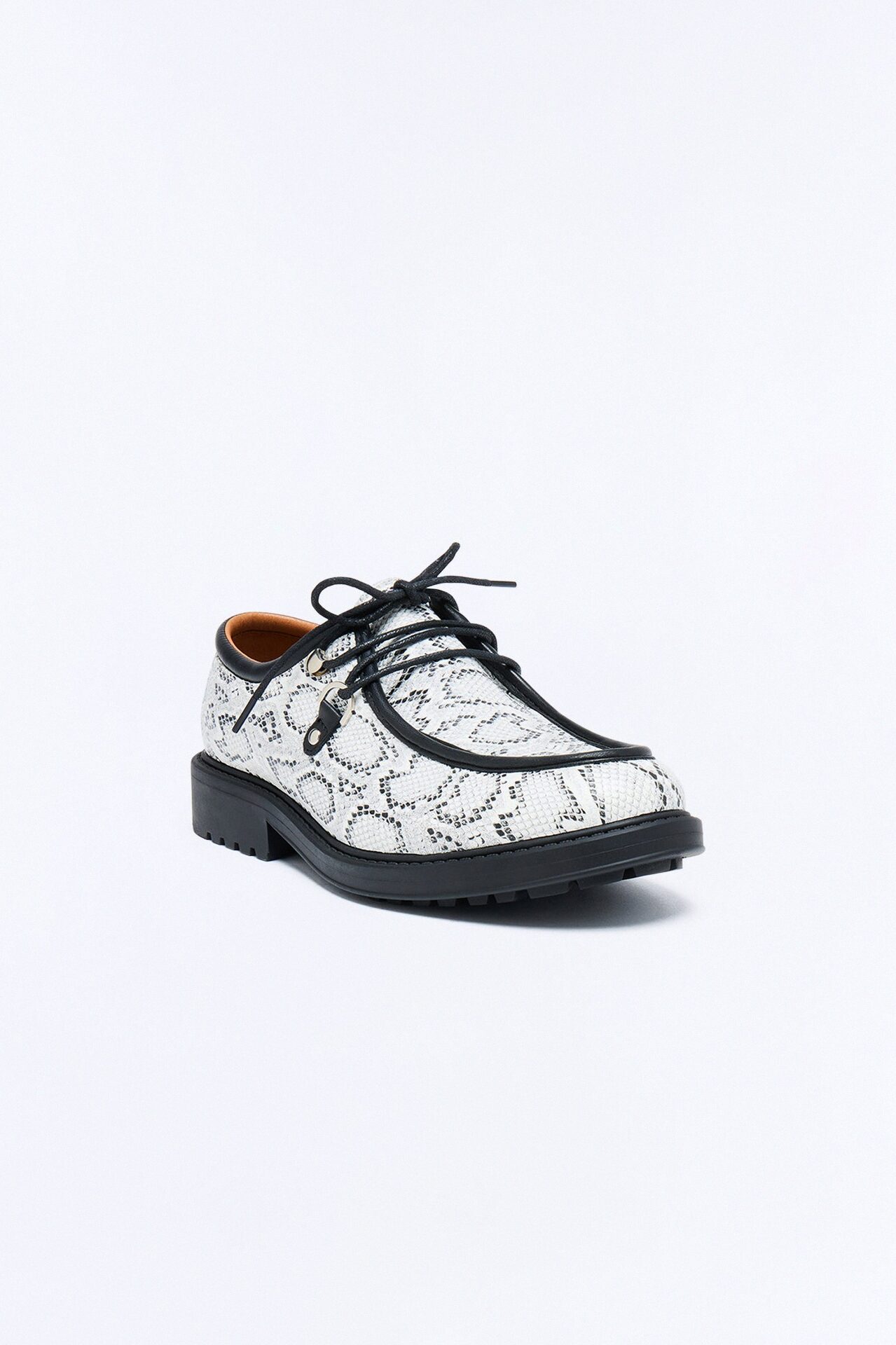 Snake Print Lug Sole Lace Up Shoe - White/combo