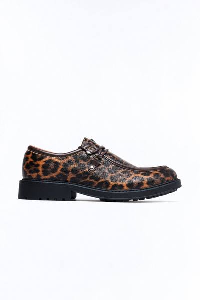 Leopard Print Lug Sole Lace Up Shoe - Brown/combo