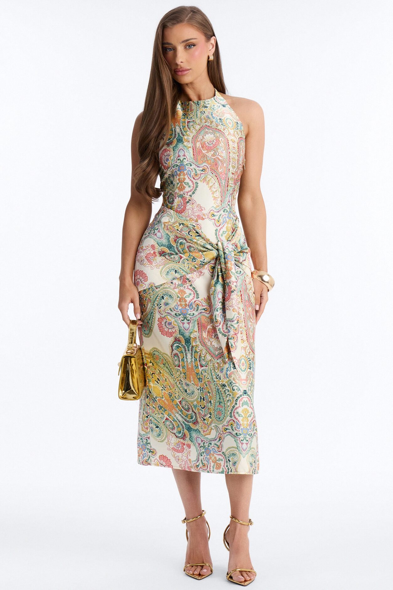 Imani Satin Midi Dress - Green/combo