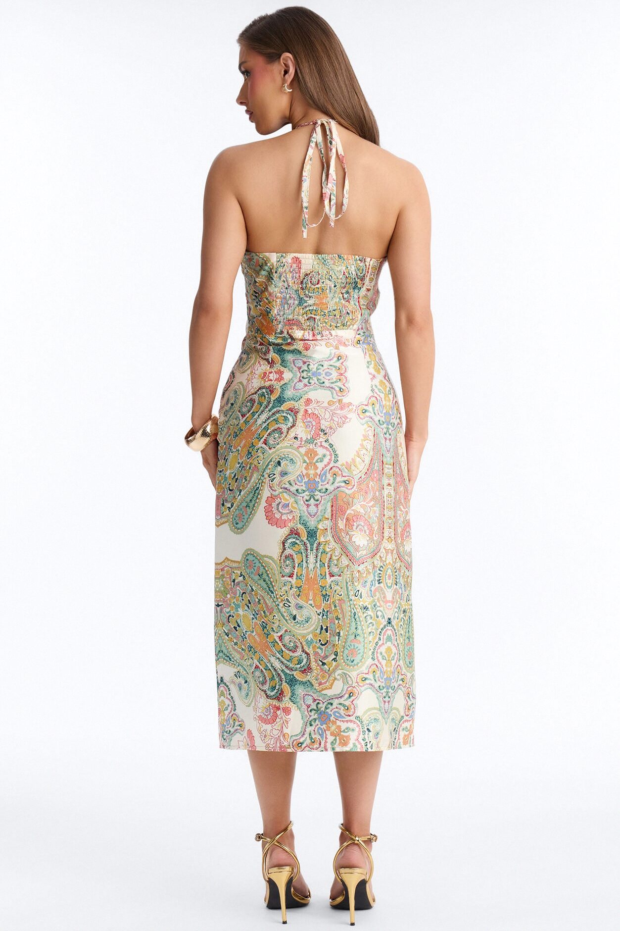 Imani Satin Midi Dress - Green/combo