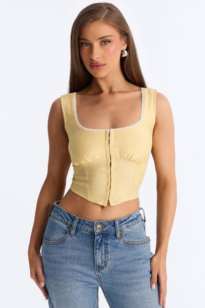 Extra Adorable Smocked Linen Corset - Yellow