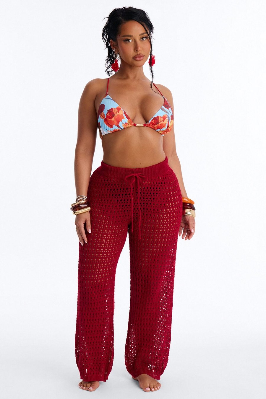Temptress Textured Knit Swim Cover Up Pant - Red