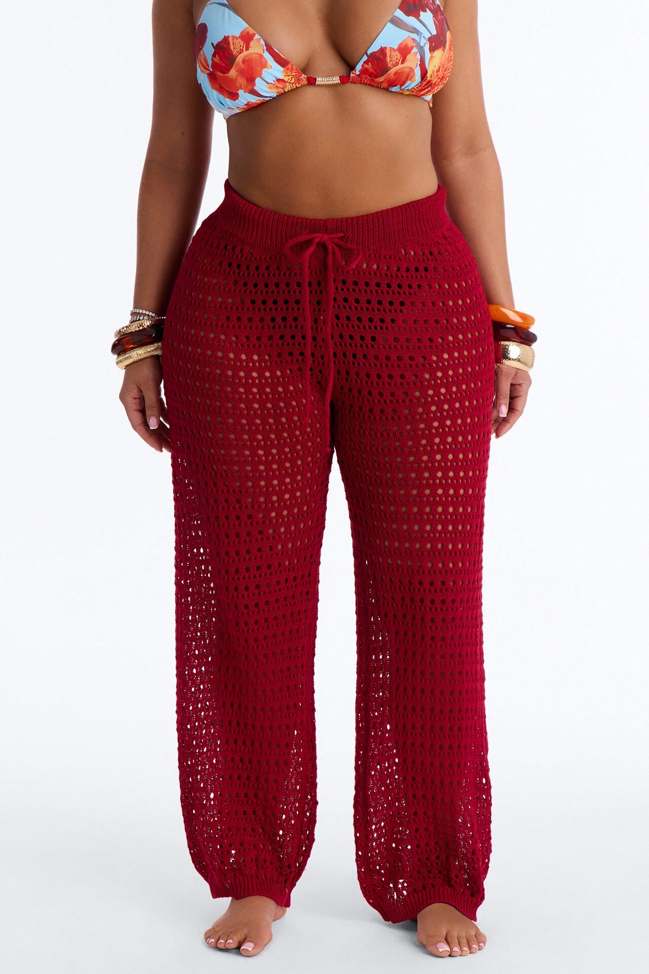 Temptress Textured Knit Swim Cover Up Pant - DarkRed