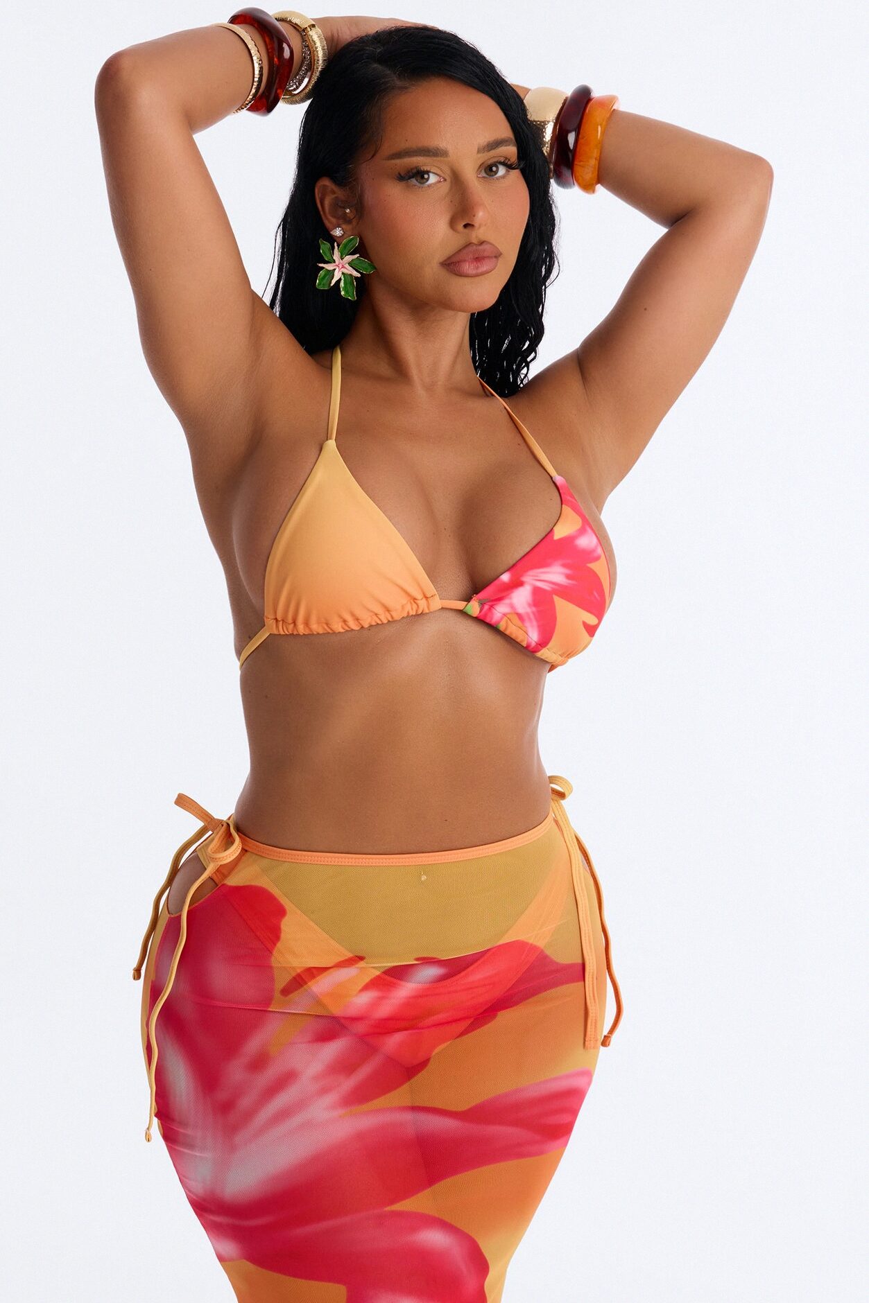 Molly Orchid 3 Piece Bikini & Skirt Sunsuit - Orange/combo