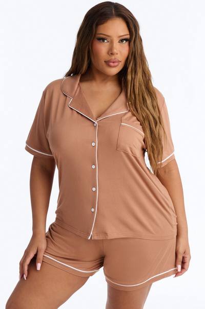 Ready For Bed PJ Short Set - Mocha