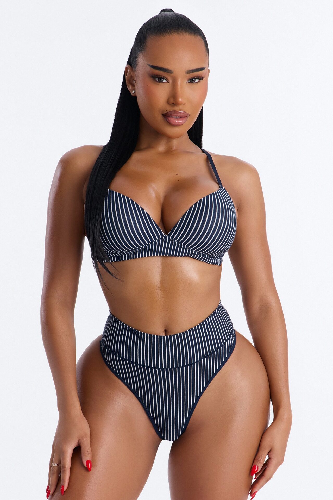 Cotton Stretch Comfort High Waist Thong - Blue