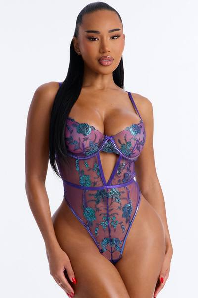 Missy Embroidered Sheer Underwire Teddy - Violet