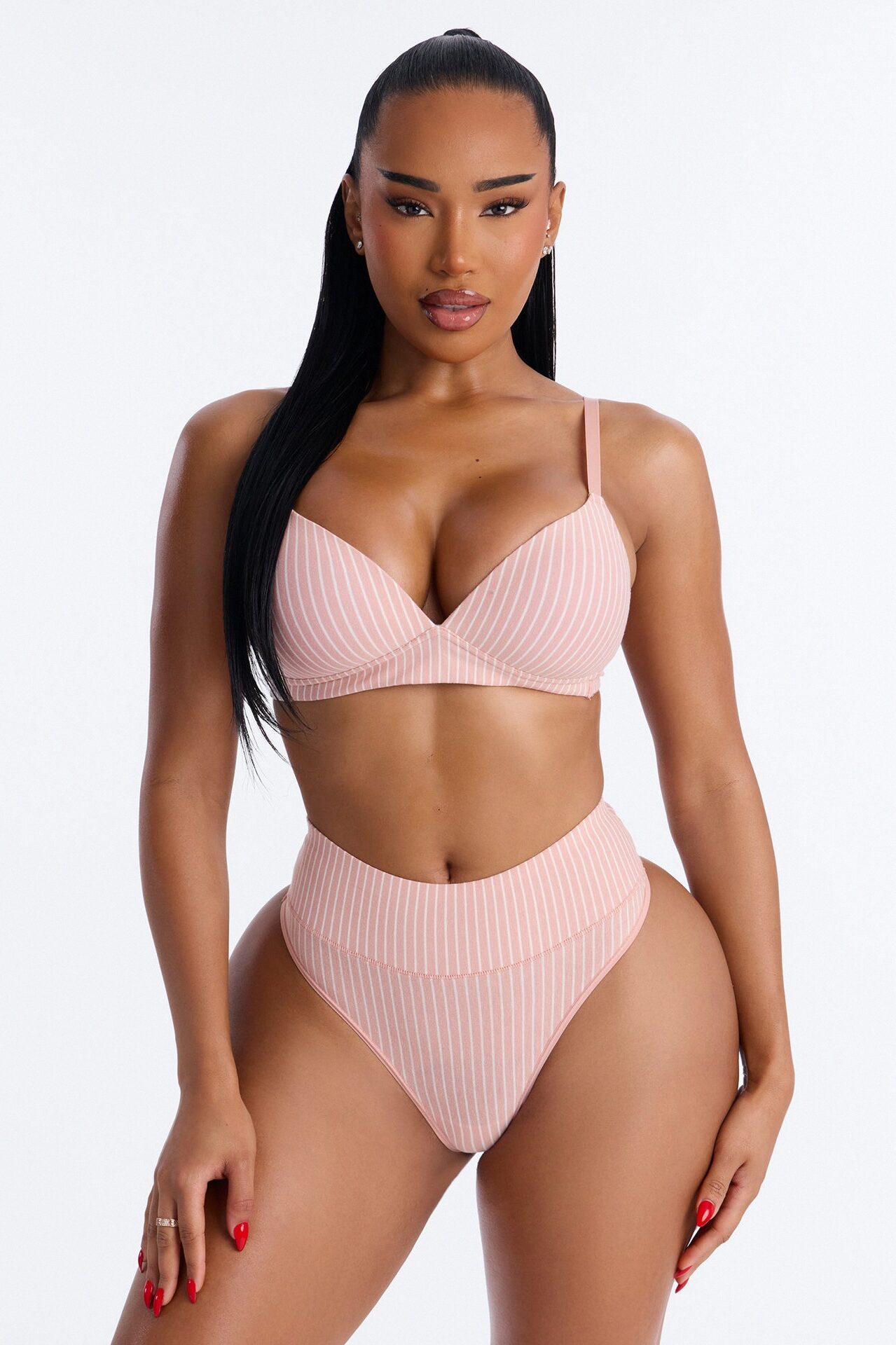 Cotton Stretch Comfort High Waist Thong - Rose