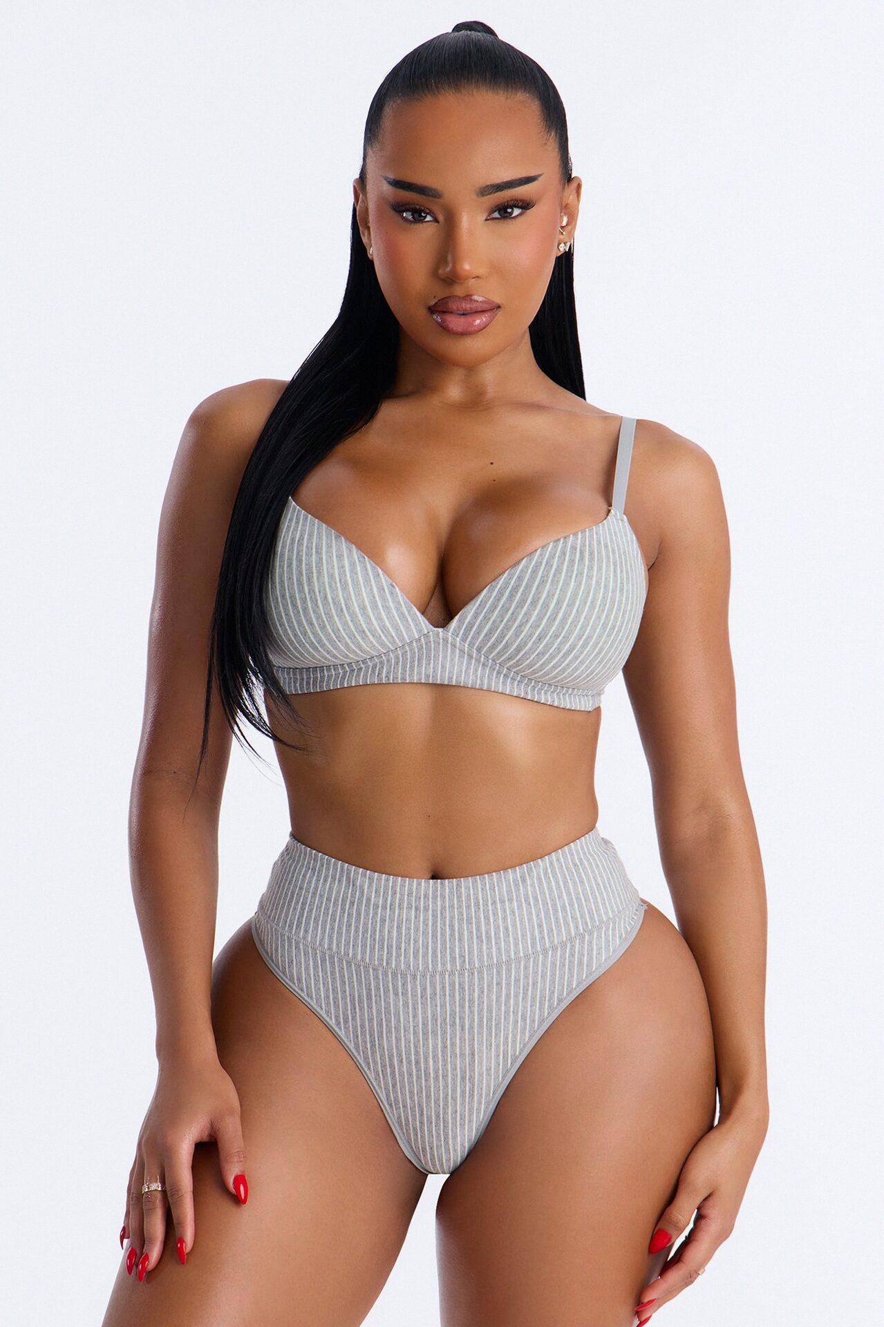 Cotton Stretch Comfort High Waist Thong - Grey