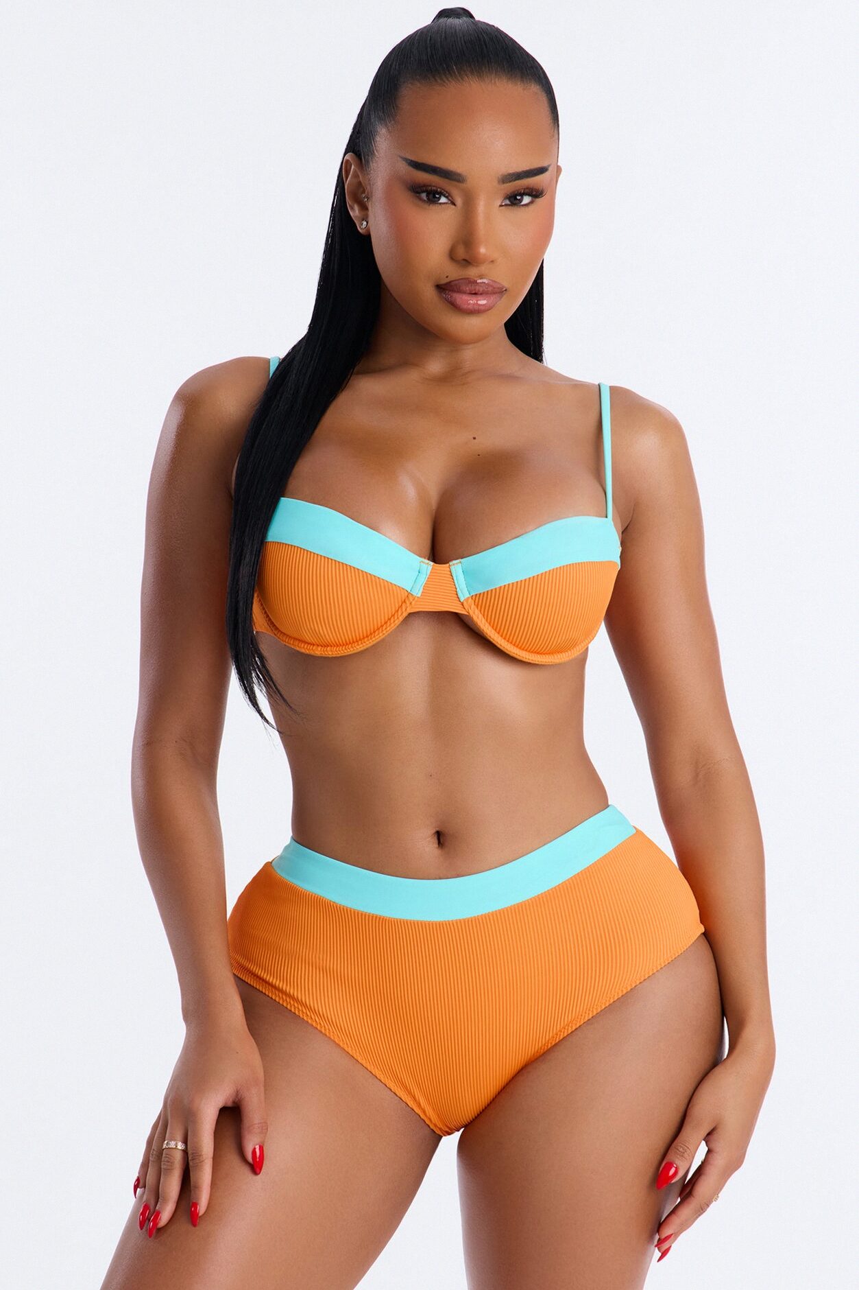 Catching Waves & Baes 2 Piece Bra Cup Bikini Set - Coral/combo