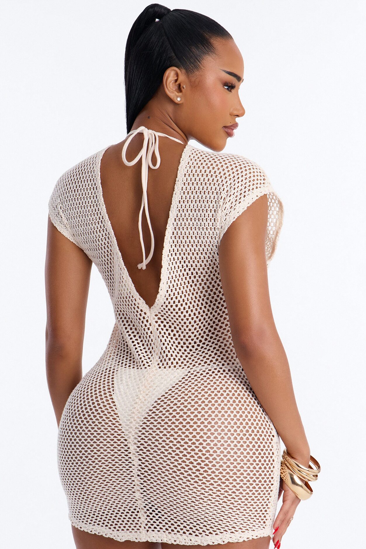 Heat Struck Short Sleeve Mini Swim Cover Up Dress - White