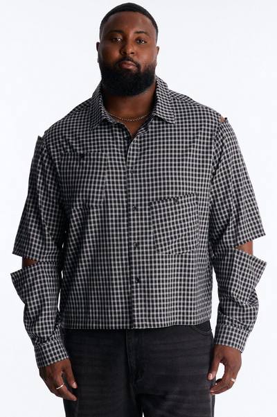 Railcut Plaid Button Up Shirt - Black