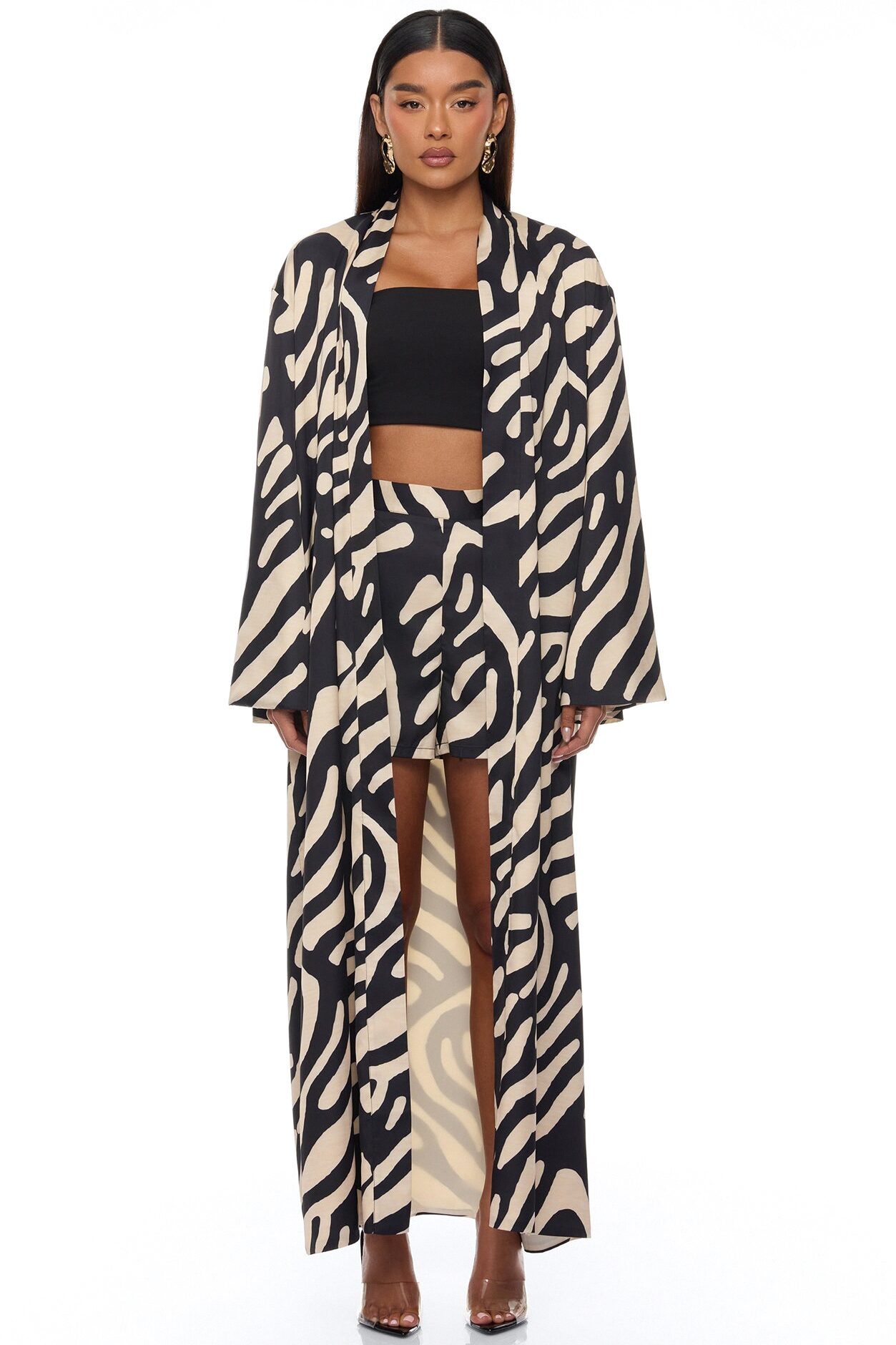 Daydreaming Satin Kimono Short Set - Black/combo