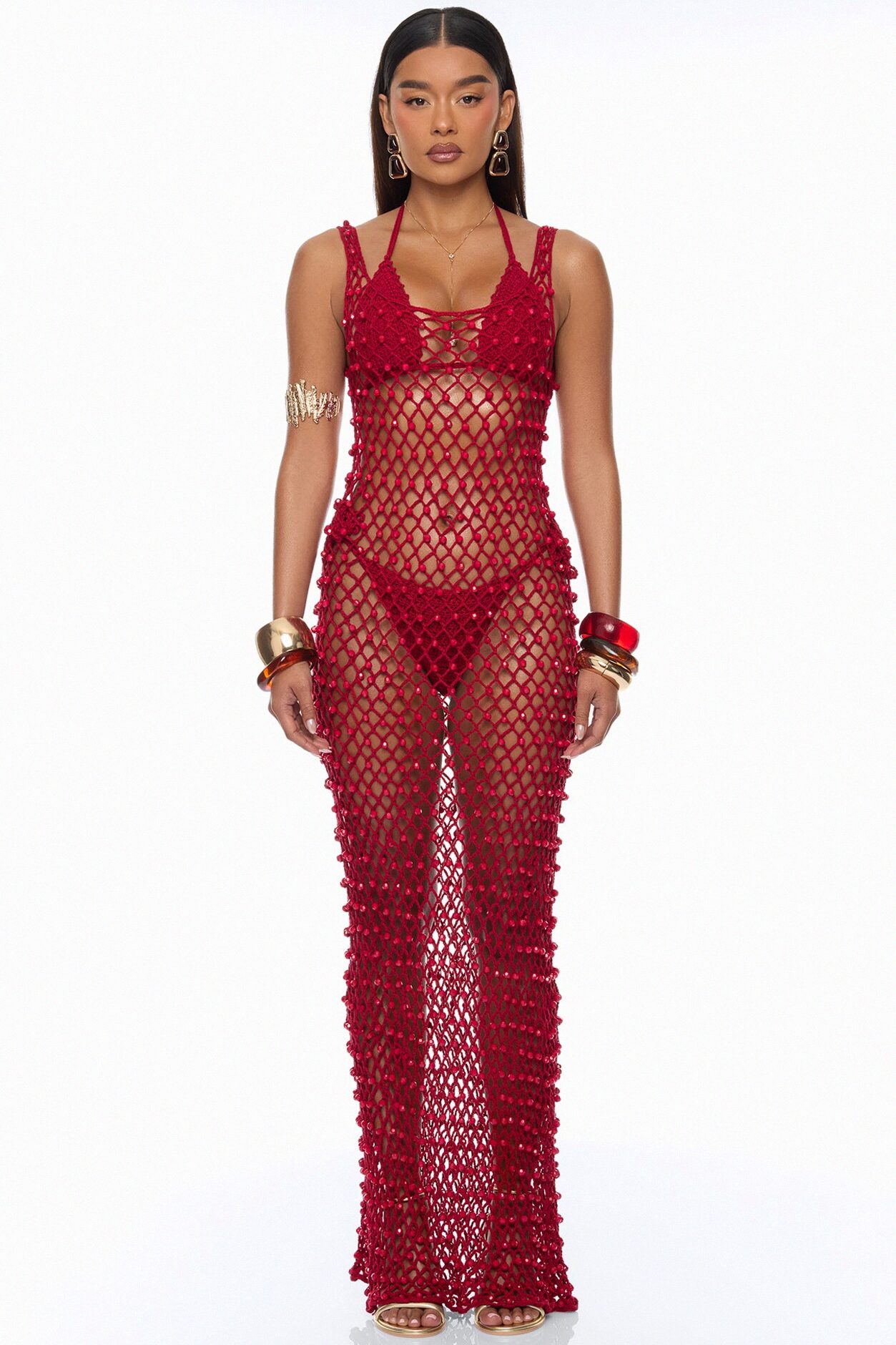 Alondra Crochet Maxi Dress Cover Up - Burgundy