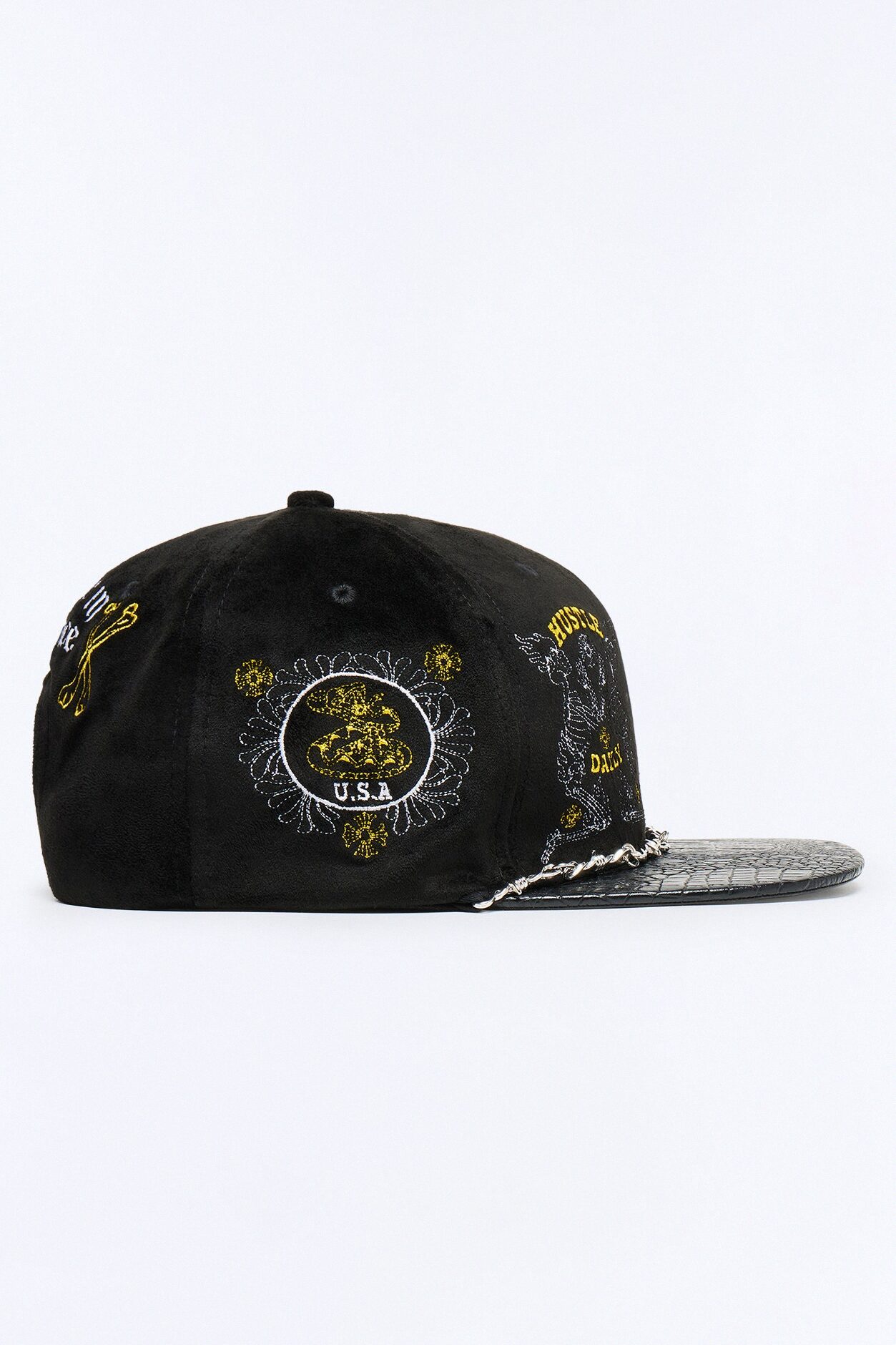 Multi Graphic Embroidered Paracord Snapback Hat - Black