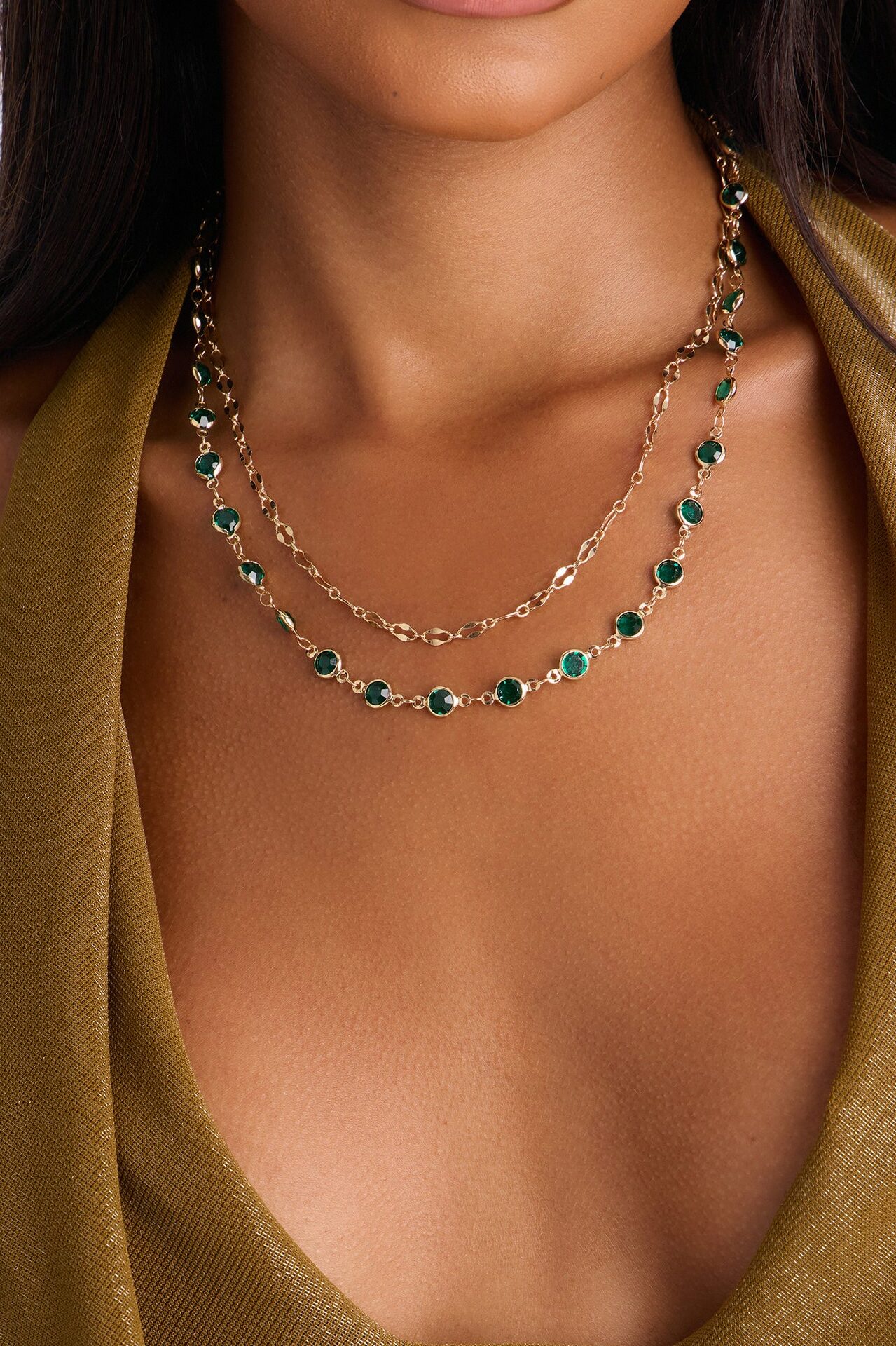 Simple Things Layered Necklace - Gold/Green