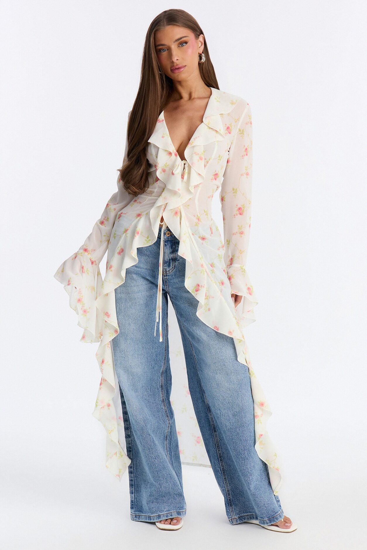 Pure Confidence Ditsy Floral Tie Front Maxi Top - Sage/combo
