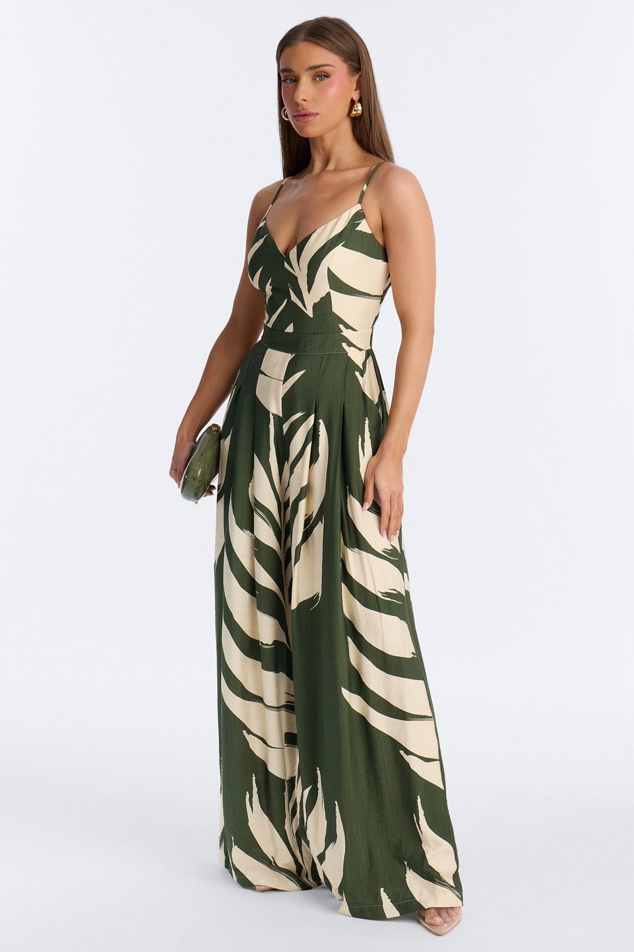 Short Tanya Tropical Wide Leg Jumpsuit - Green