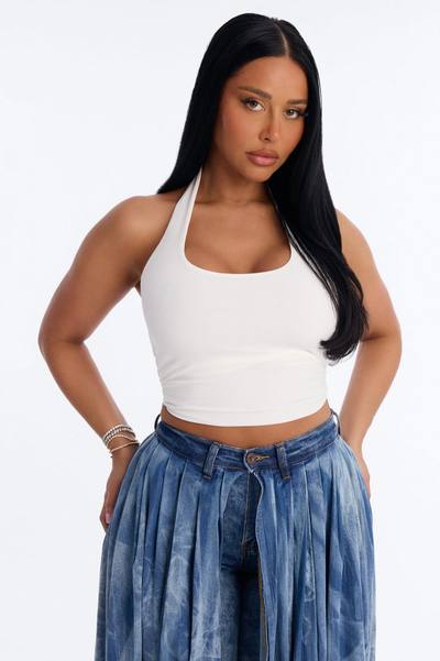 Hana Double Lined Cotton Blend Halter Tank Top - White