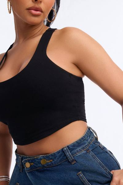 Evalyn Double Lined Cropped Racerback Tank Top - Black