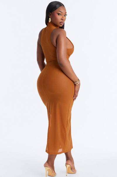 Power Mesh Midi Pencil Skirt - Copper