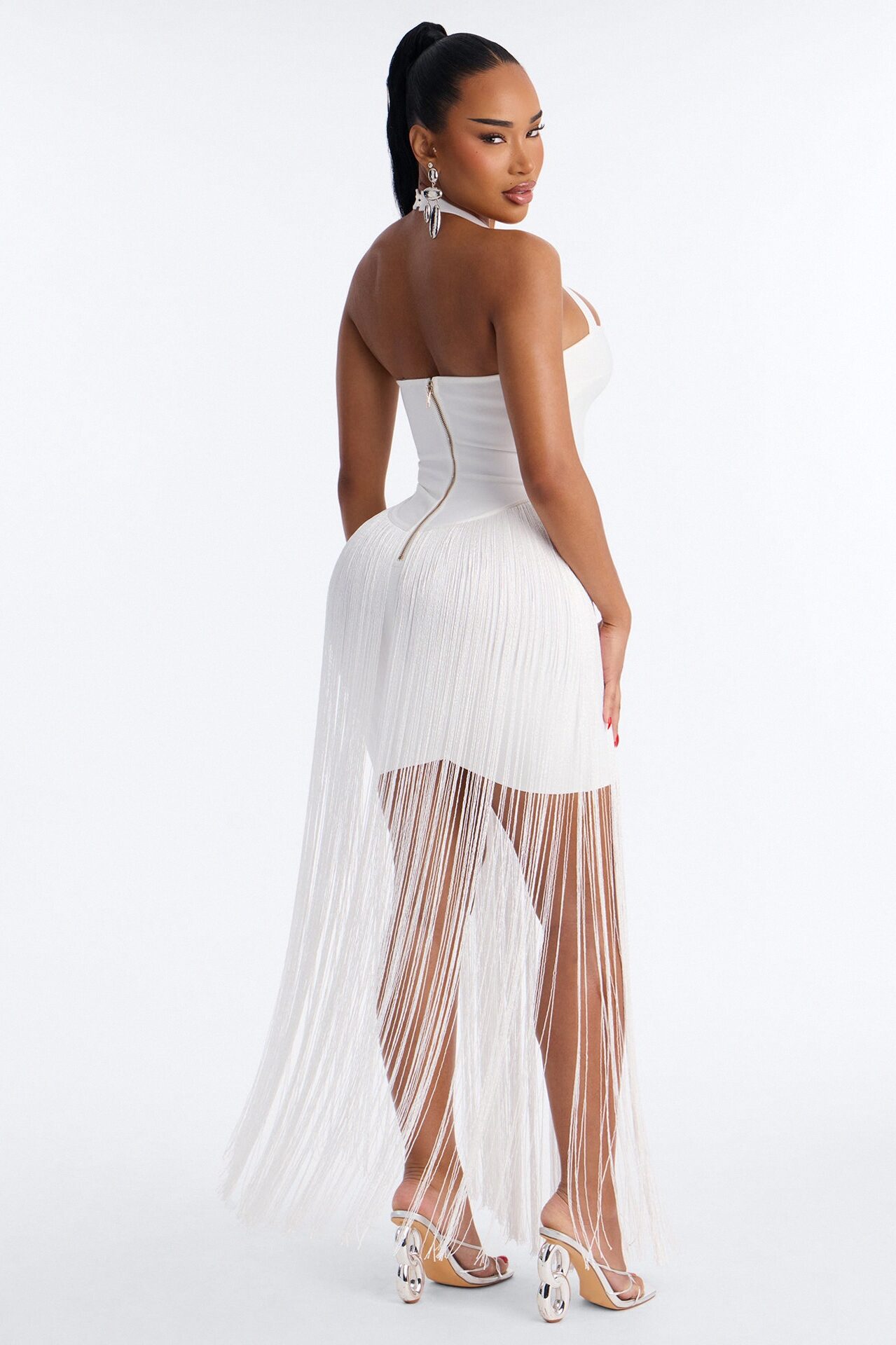 Bossy Tiara Glitter Bandage Maxi Dress - White