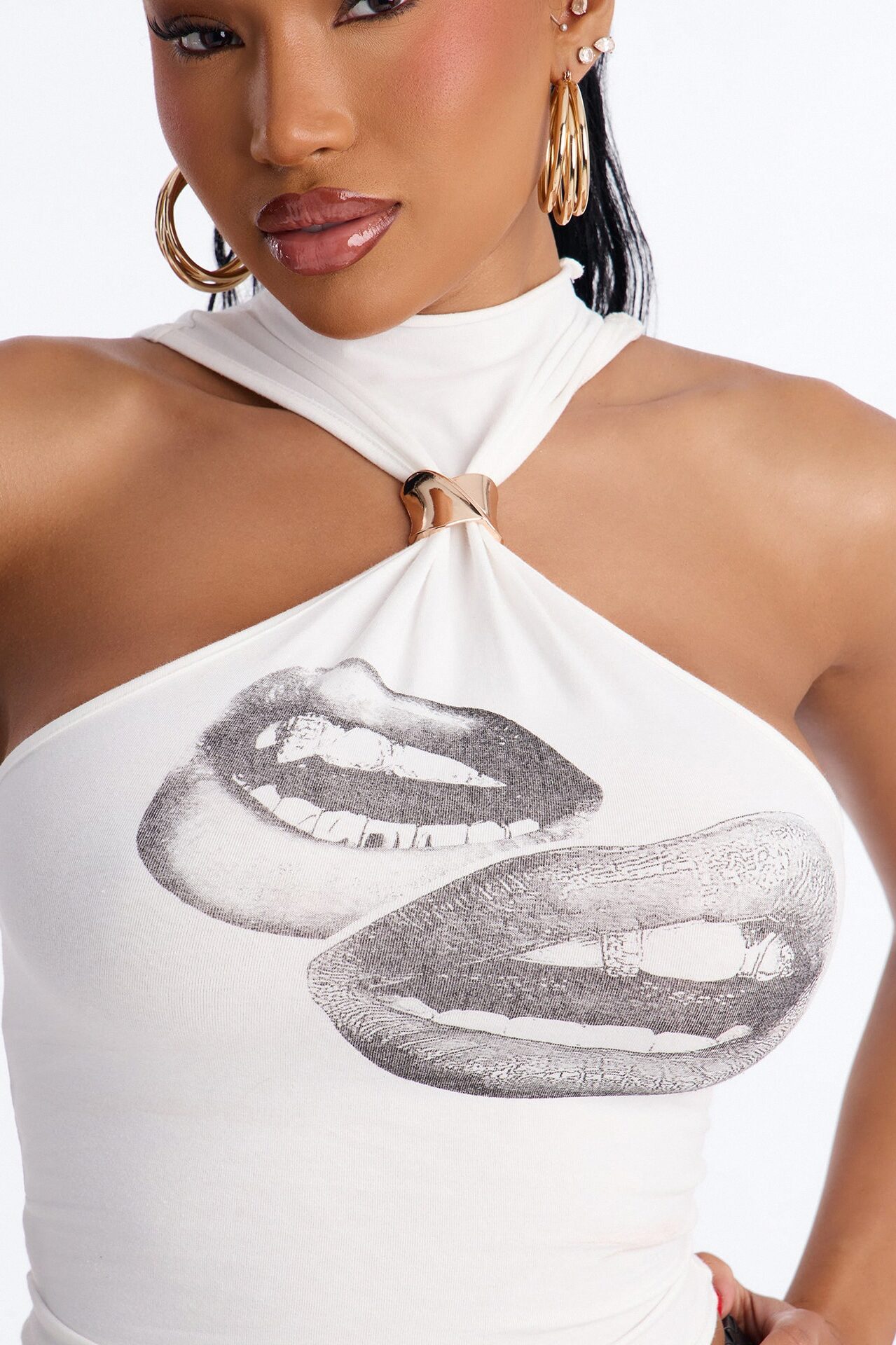 Hot Lips Halter Top - White