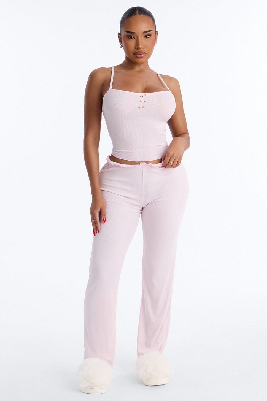 Dozing Off Ribbed PJ Pant Set - Pink