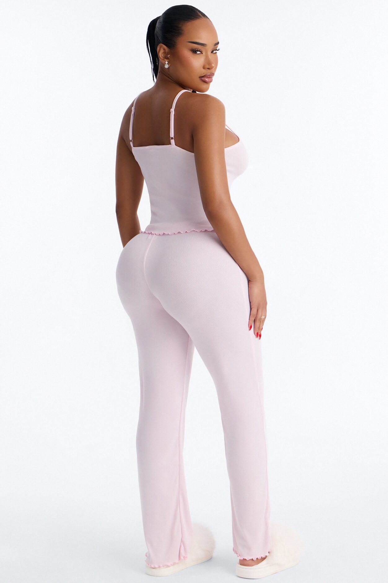 Dozing Off Ribbed PJ Pant Set - Light Pink