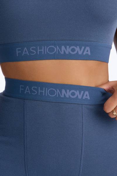 Mood Racerback Bra And Legging 2 Piece Ribbed Cotton Set - Slate Blue