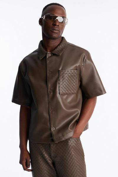 Dont Cross Me Weaved Faux Leather Cropped Shirt - Brown