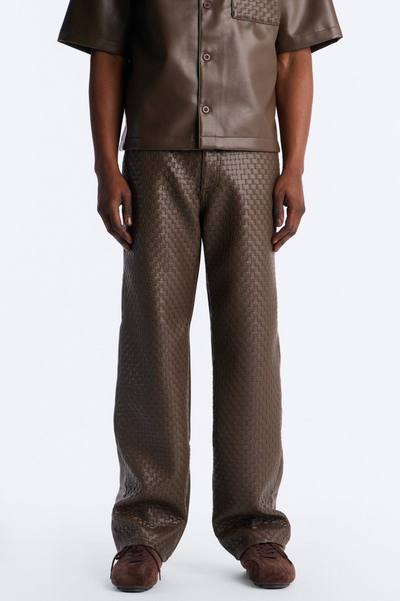 Don't Cross Me Weaved Faux Leather Straight Pant - Brown