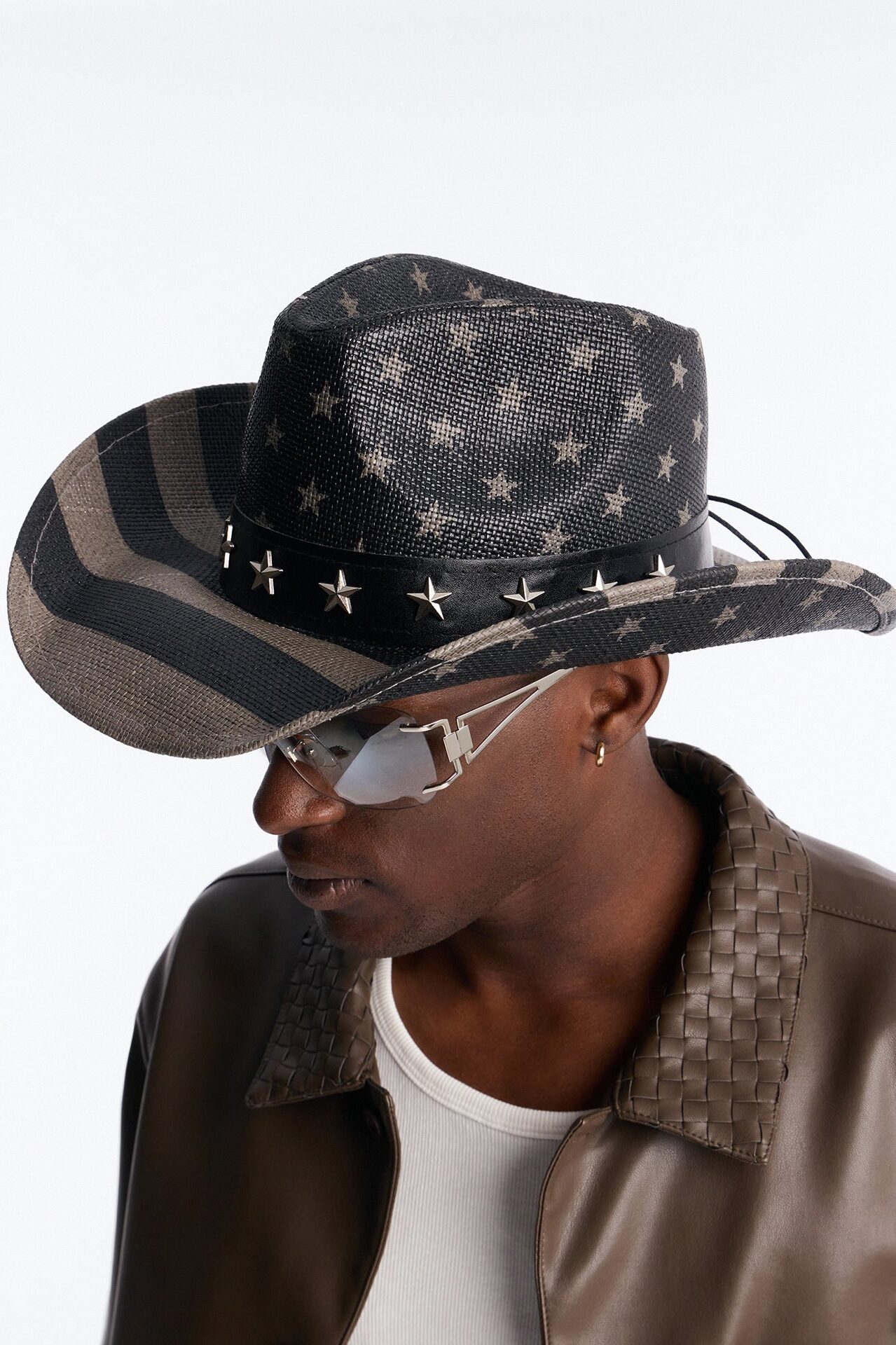 Stars And Stripes Studded Cowboy Hat - Black/combo