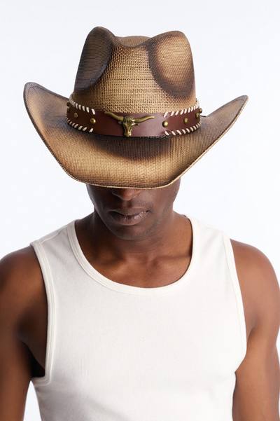Western Washed Detail Cowboy Hat - Ivory/combo