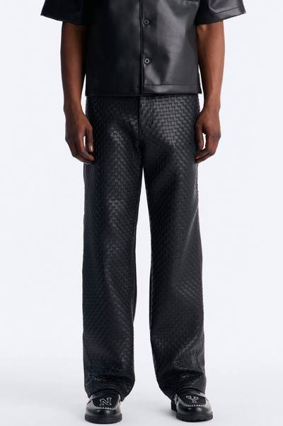 Don't Cross Me Weaved Faux Leather Straight Pant - Black