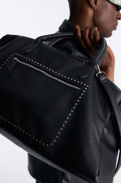 Textured Faux Leather Mid Size Weekender Duffle Bag - Black