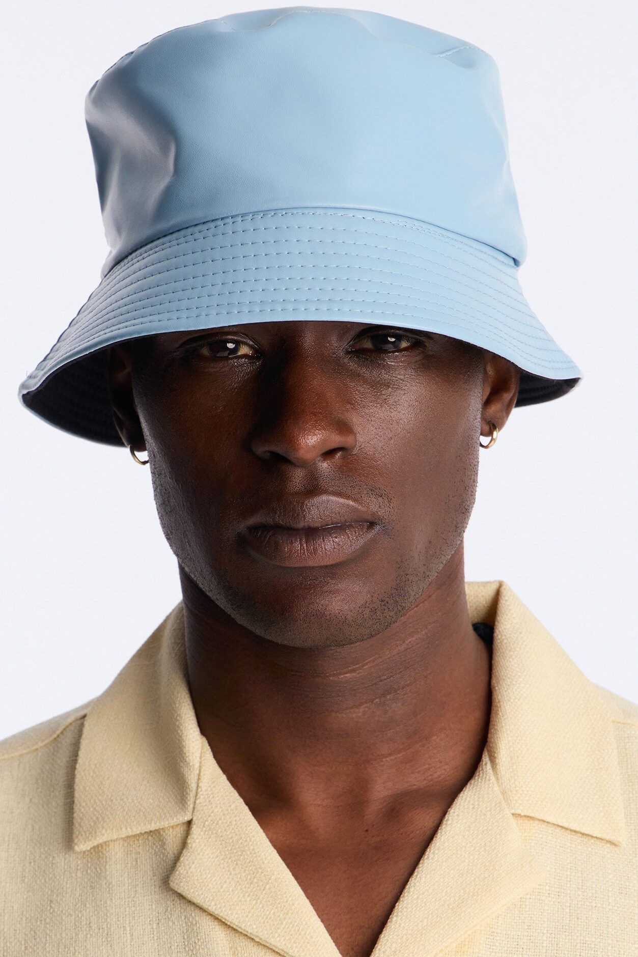 Faux Leather Bucket Hat - Light Blue
