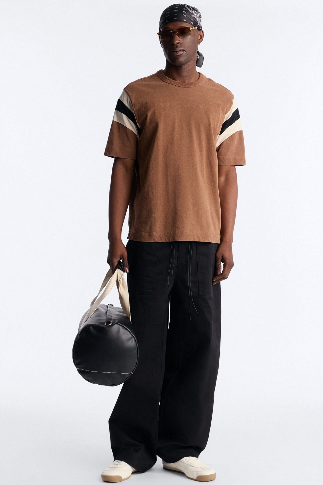 Boxy Varsity Stripe Tee - Brown/combo