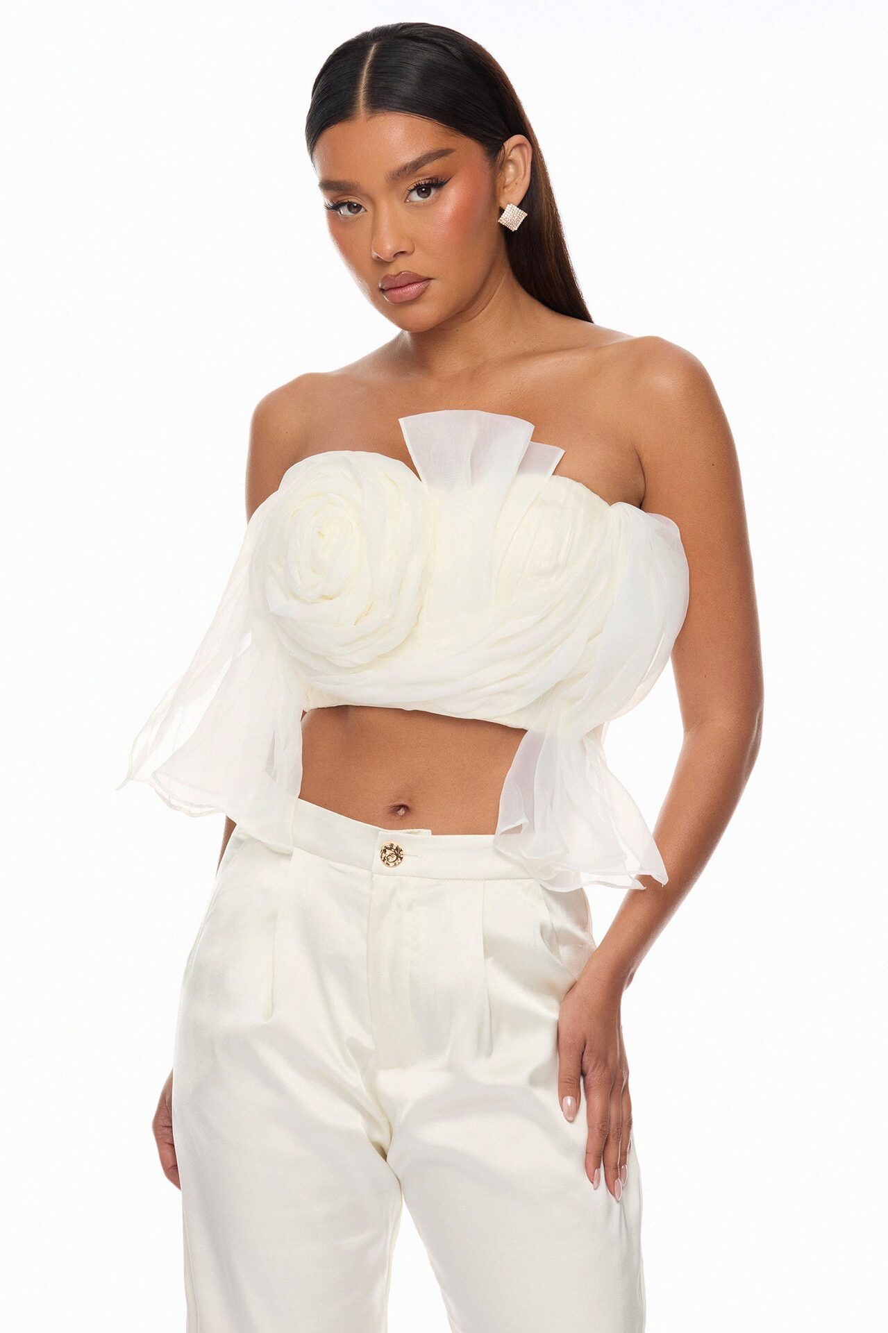 Arlynn 3D Applique Pant Set - White